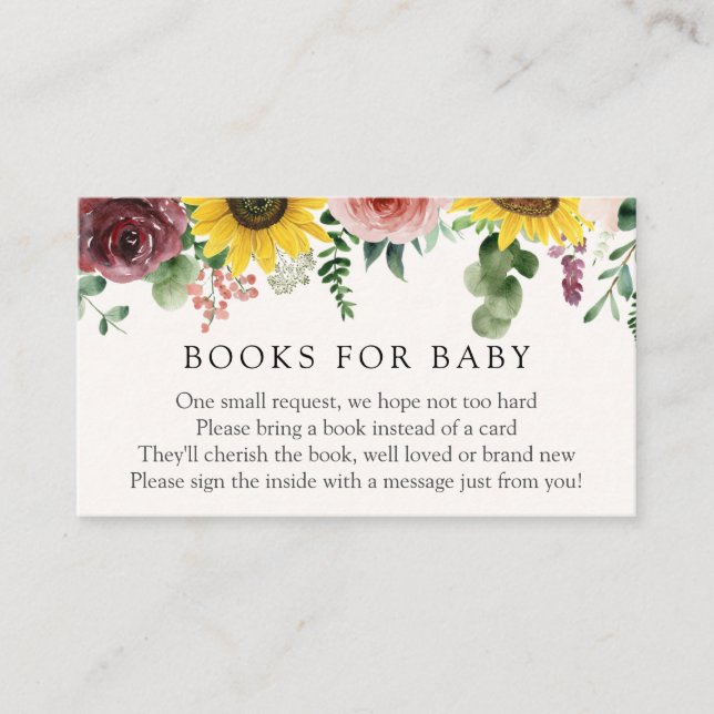 D'accompagnement Sunflower et Rose Livres pour Baby insert carte (Devant)