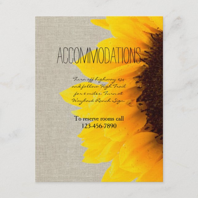 D'accompagnement Sunflower Rustic Mariage Carte d'hébergement (Devant)
