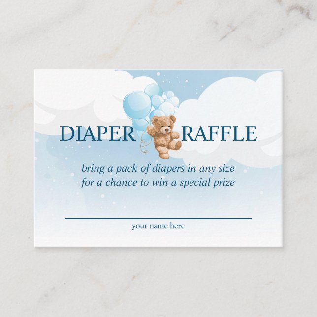 D'accompagnement Teddy Bear avec Blue Balloons Diaper Carte Raffin (Devant)