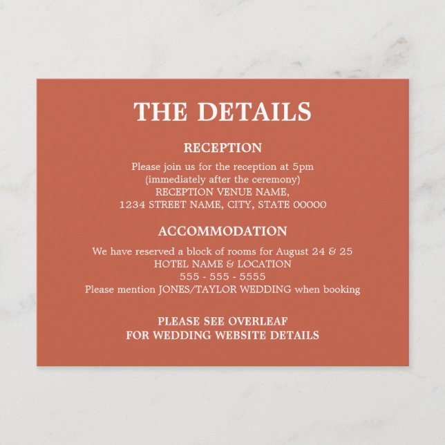 D'accompagnement Terracotta Mariage QR Code Détails Carte de boîtie (Devant)