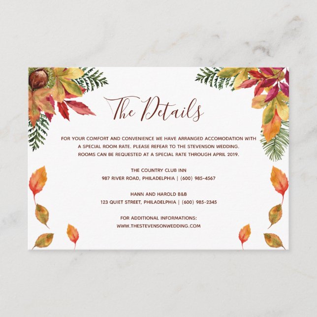 D'accompagnement Tombez amoureux détails de mariage automnal carte  (Devant)