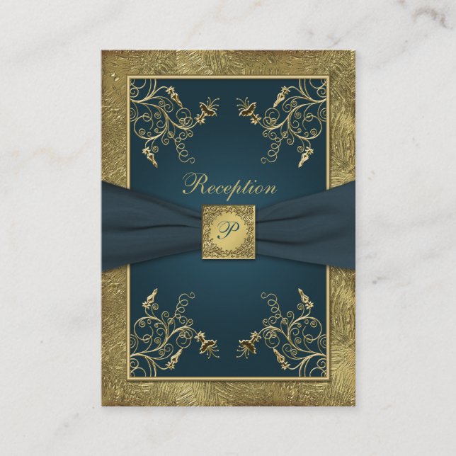 D'accompagnement Turquoise, FAUX Gold, Mariage floral carte de boît (Devant)