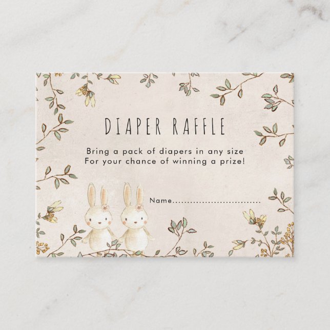 D'accompagnement twins bunny floral Diaper Raffle carte de boîtier (Devant)