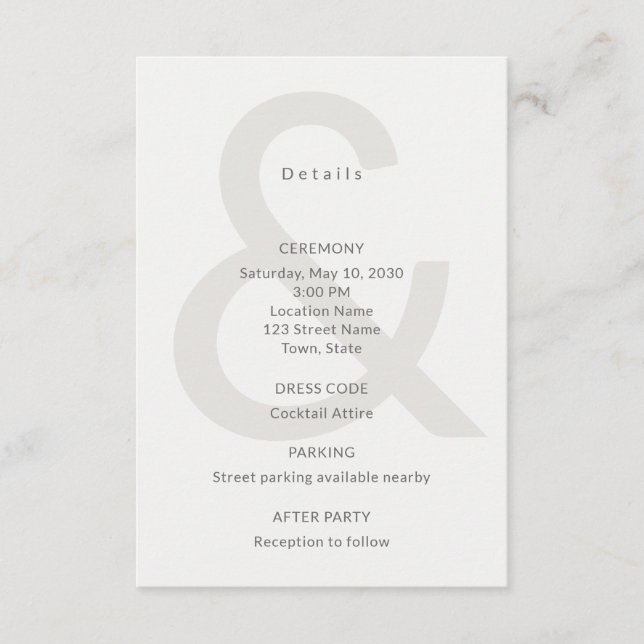 D'accompagnement Typographie éditoriale Carte de détails de mariage (Devant)