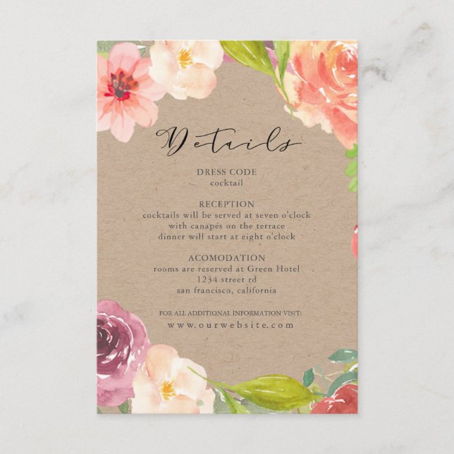 D'accompagnement Vibrant Rustic floral mariage détails Carte (Devant)