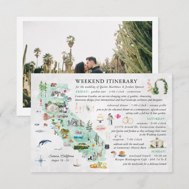D'accompagnement Week-end mariage à Napa | Carte d'itinéraire (Devant / Derrière)