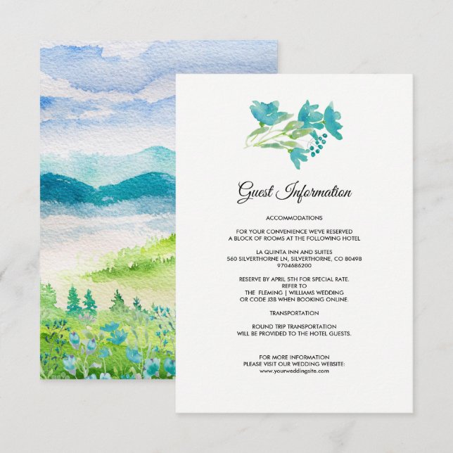 D'accompagnement Wild Meadow Spring Mountains Mariage Détails Carte (Devant / Derrière)