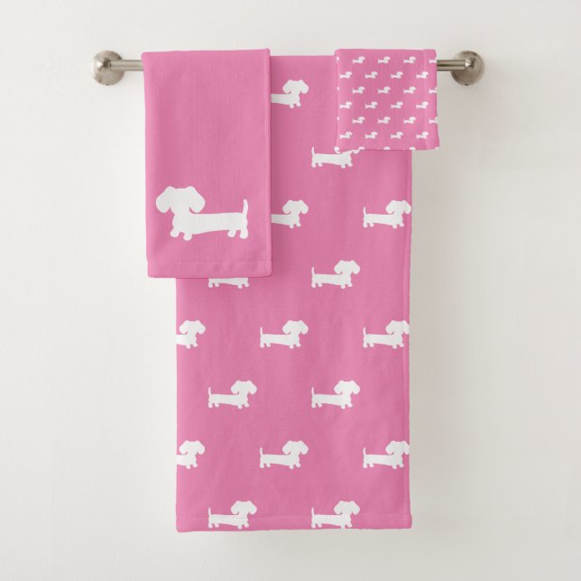 Dachshund 3 pièces Serviette de bain Set rose clai (En situation)