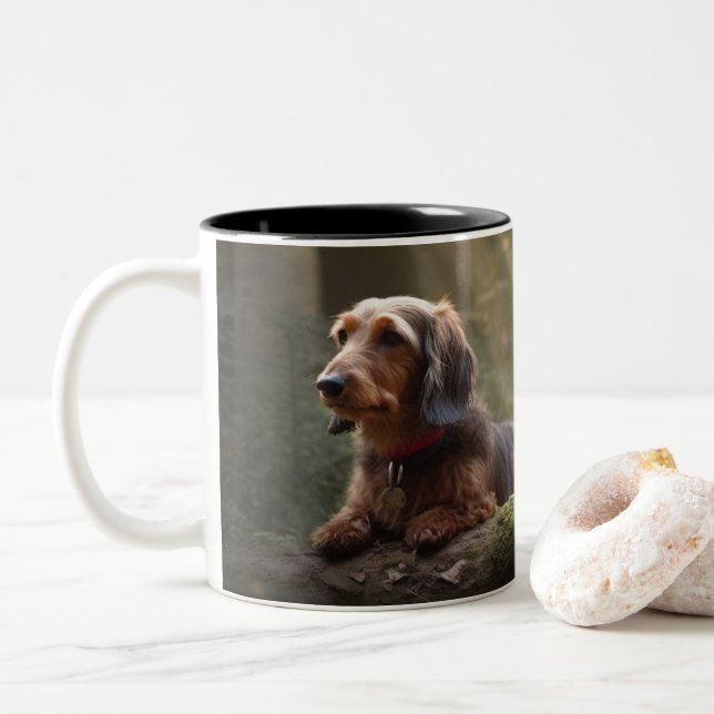 Dachshund à poils durs dans la Mug de café à deux  (Avec donut)