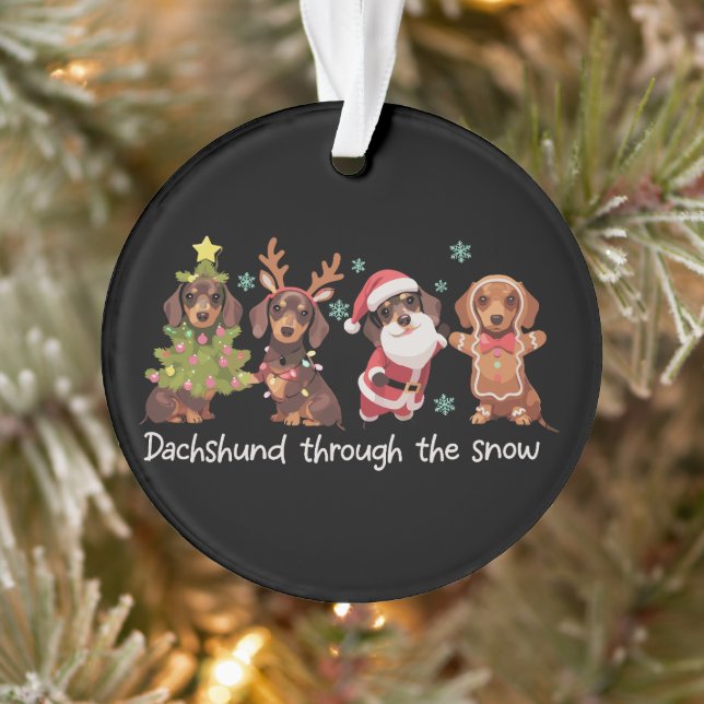 Dachshund à travers la neige chiens de Noël drôles (Arbre)
