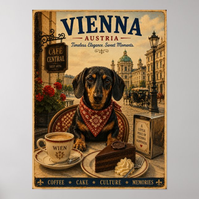 Dachshund à Vienne Affiche de voyage vintage (Devant)