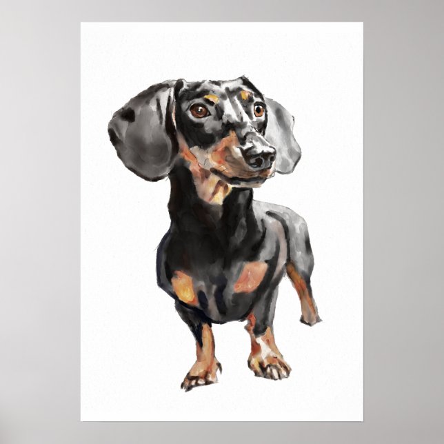 Dachshund Aquarelle, Art mural de chien saucisse (Devant)
