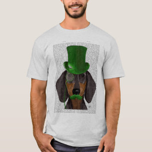 Dachshund avec Chapeau Vert Haut Chapeau Noir Tan 