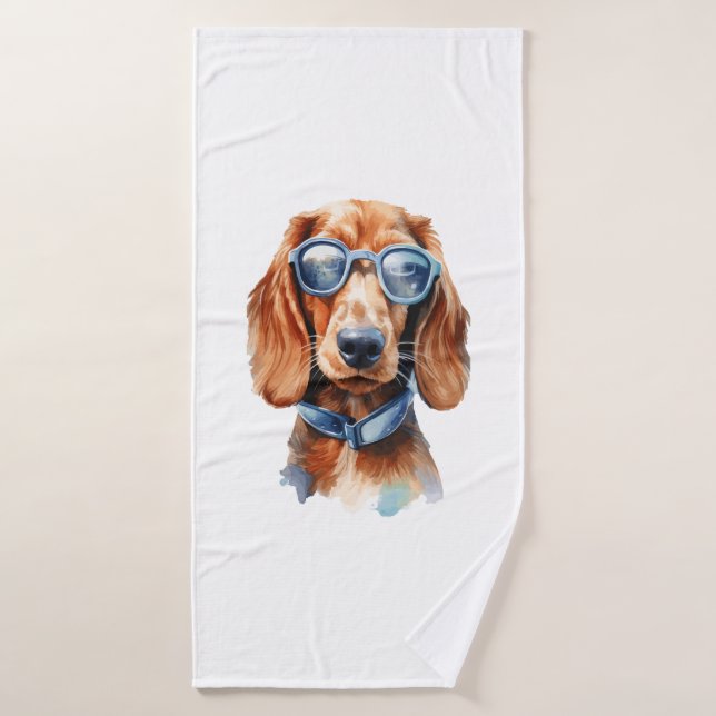 Dachshund avec lunettes de soleil (Serviette de bain)