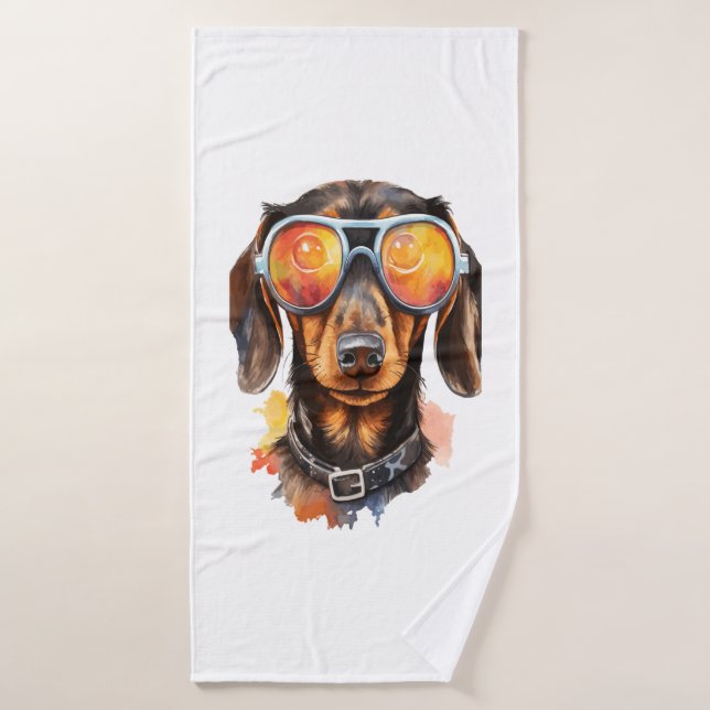 Dachshund avec lunettes de soleil (Serviette de bain)