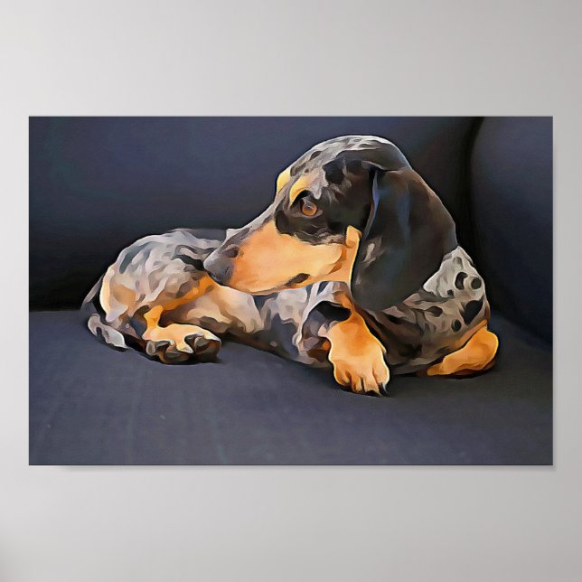 dachshund blue wall poster (Devant)