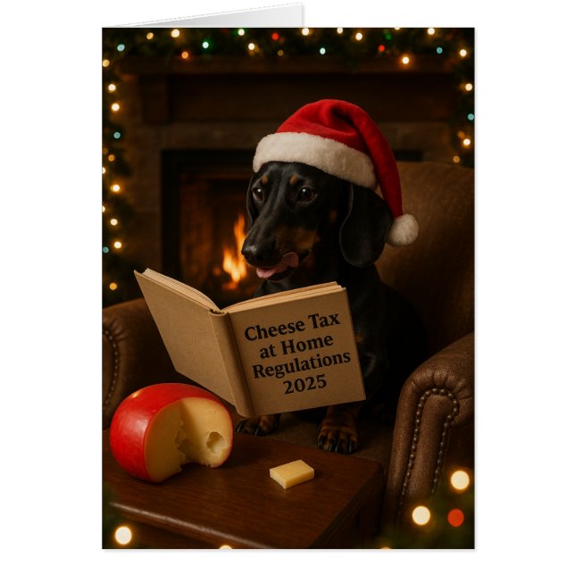 Dachshund 'Cheese Tax' Christmas card (Devant)