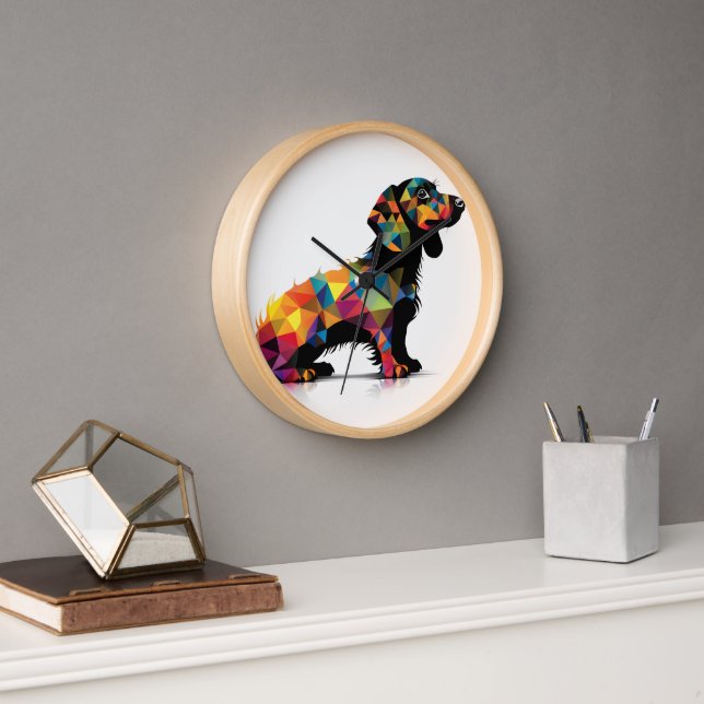 Dachshund Chien blanc Neon Horloge murale (Bureau)