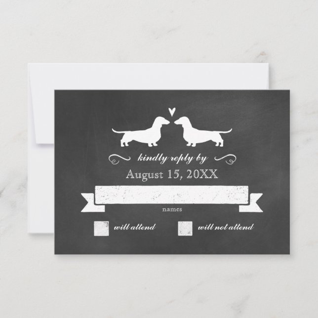 Dachshund Chien Silhouettes Mariage RSVP Réponse (Devant)