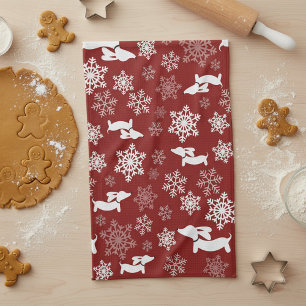 Dachshund Christmas Snowflake Red Dish Serviette