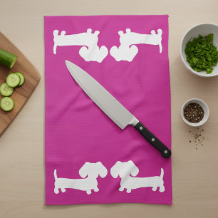 Dachshund Cuisine Plat Serviette Hot Rose Hôte Cad