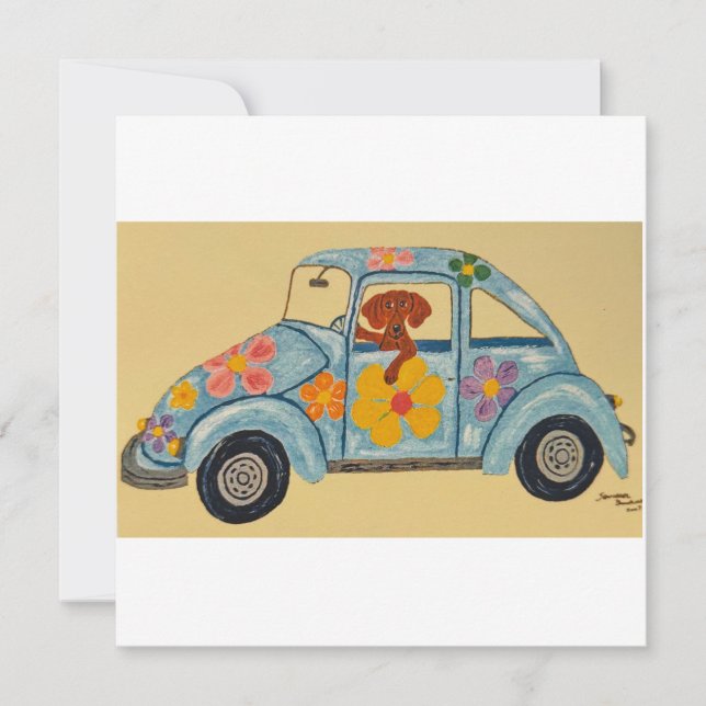 Dachshund dans une voiture hippie (Devant)