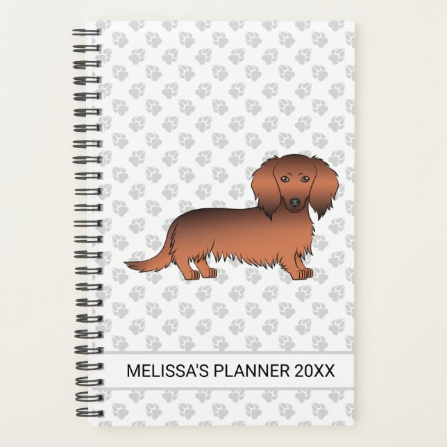Dachshund de dessin animé à poil long rouge sablé  (Devant)