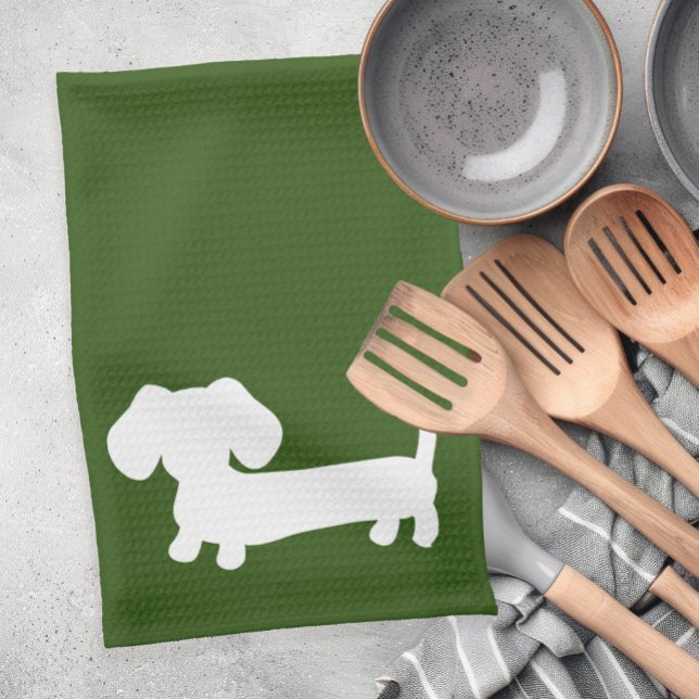 Dachshund Doxie Cuisine Serviette à main Earthy Gr (Forest green dachshund dish towel)