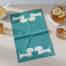 Dachshund Doxie Serviette de cuisine Turquoise