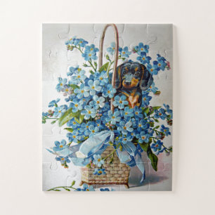 Dachshund et Forget-Me-Nots Jigsaw Puzzle