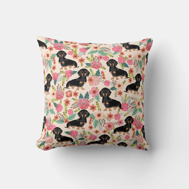 Dachshund florals imprimez un cadeau coussin pour  (Recto)
