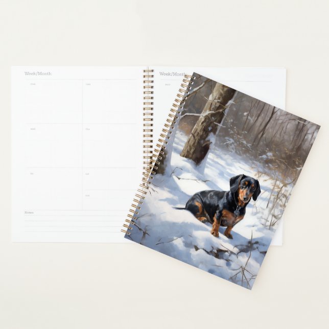 Dachshund Laissez tomber la neige Noël (Devant avec enveloppe)