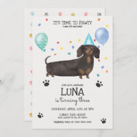 Dachshund Lets Pawty Chien Anniversaire Invitation
