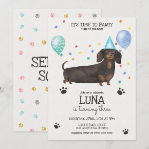 Dachshund Lets Pawty Chien Anniversaire Invitation