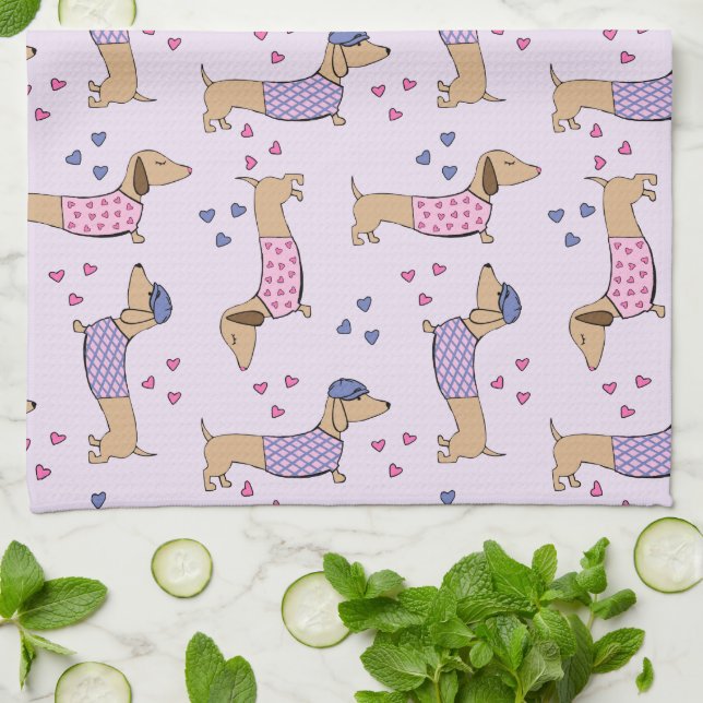 Dachshund Love Serviette de cuisine (Plié)