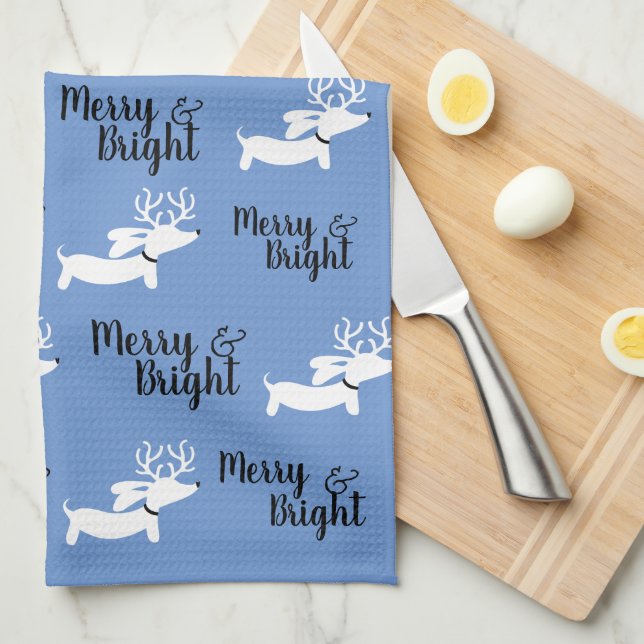 Dachshund Noël Joyeux plat serviette de cuisine (Quart Plié)