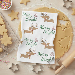 Dachshund Noël Joyeux plat serviette de cuisine