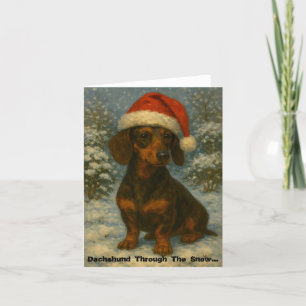 Dachshund Par La Neige. Carte de Noël