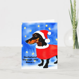 Dachshund Par La Neige. Carte de Noël