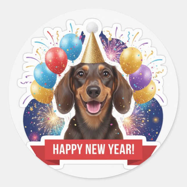 Dachshund Party Hat New Year Sticker (Devant)