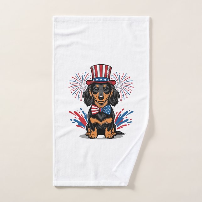 Dachshund patriotique feux d'artifice art vectorie (Serviette à main)