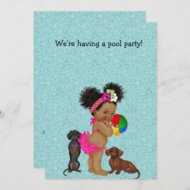 Dachshund Pool Party Ethnic Baby Invitation (Devant / Derrière)