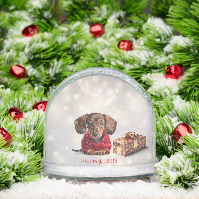 Dachshund Puppy Personalized Snow Globe (Noël)