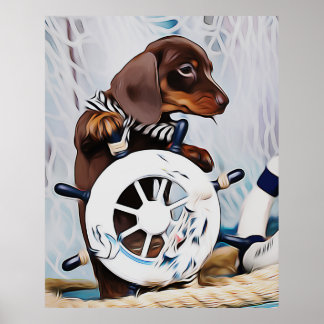 Dachshund Puppy Sailor Et Décorations Mer Noël