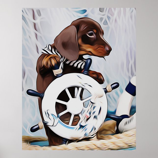 Dachshund Puppy Sailor Et Décorations Mer Noël (Devant)