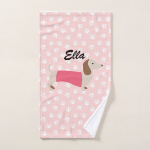 Dachshund rose et blanc serviette cadeau