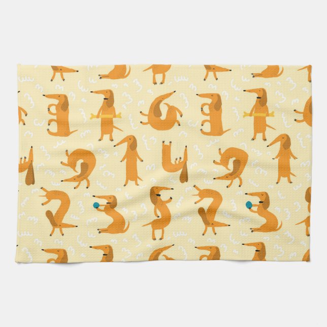 Dachshund Serviette de cuisine Doxie blanche Impri (Horizontal)