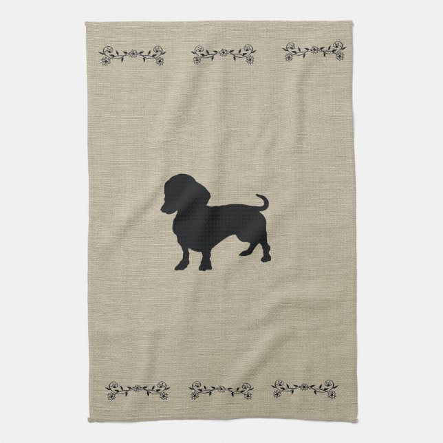 Dachshund Silhouette Serviette de cuisine (Vertical)