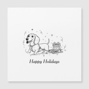 Dachshund tirant un traîneau avec des cadeaux de N