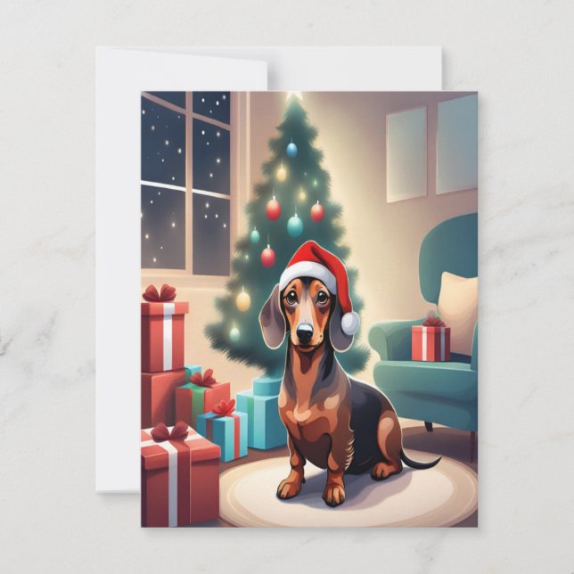 Dachshund Weenie Chien à Santa Hat Carte de Noël (Devant)